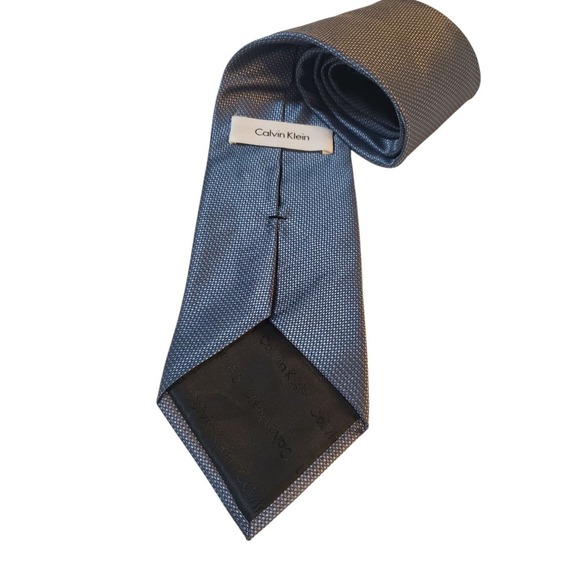 Calvin Klein Mens Tie Necktie Designer Luxury‎ Blue Gray Pin Dot Business Suit - Picture 1 of 13